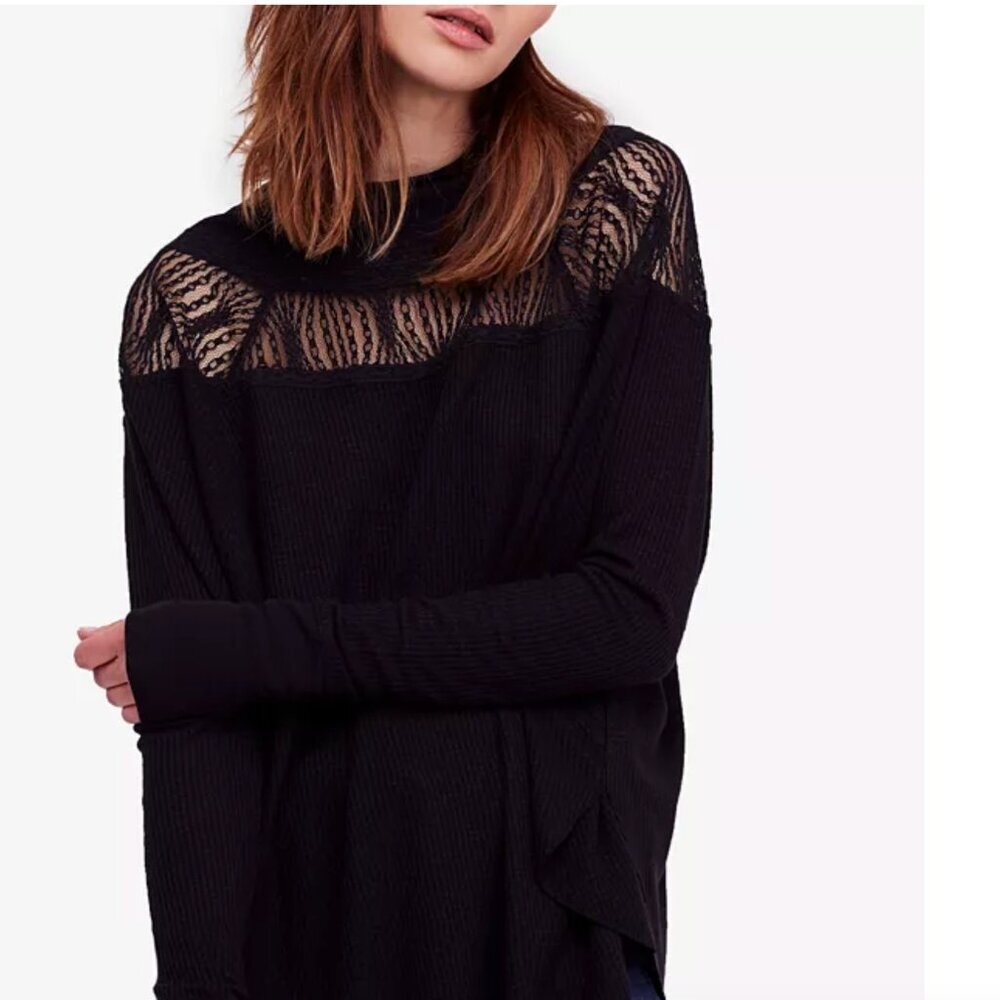 Free People Spring Valley Lace-Trim Top in Black